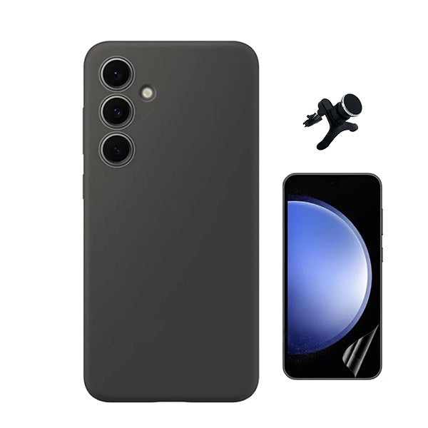 Kit Película Protectora de Hydrogel Frente + Capa Proteção Silicone + Suporte Reforçado de Carro Gift4Me Para Samsung Galaxy S25 + Plus - Preto
