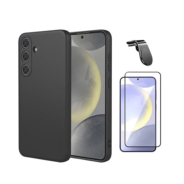 Kit Película de Vidro Temperado Gorilasglass + Capa Proteção Silicone + Suporte Magnético L GIFT4ME Para Samsung Galaxy S26 - Preto