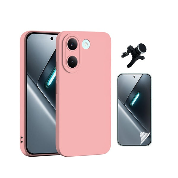 Kit Película Protectora de Hydrogel Frente + Capa Proteção Silicone + Suporte Reforçado de Carro GIFT4ME Para Xiaomi Poco X8 Pro - Rosa
