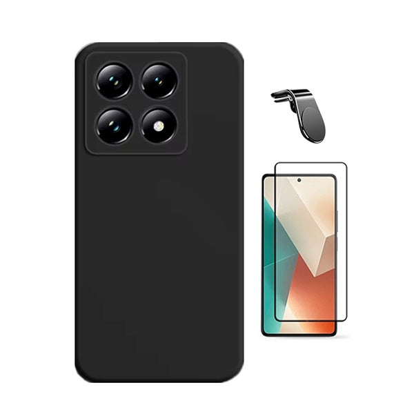 Kit Película de Vidro Temperado Gorilasglass + Capa Proteção Silicone + Suporte Magnético L Gift4Me Para Xiaomi 14T Pro - Preto