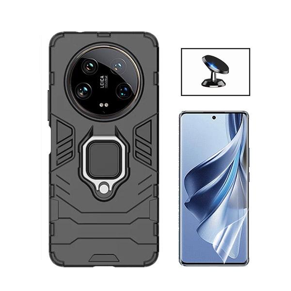 Kit Película ProtectOra de Hydrogel Frente + Capa de Proteção Militar Magnética + Suporte Magnético GIFT4ME para Xiaomi 14 Ultra - Preto