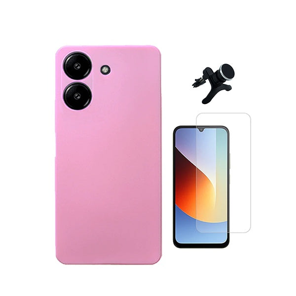 Kit Vidro Temperado Cleargorilasglass + Capa Proteção Silicone + Suporte Reforçado de Carro GIFT4ME Para Xiaomi Redmi A7 - Rosa