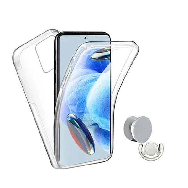 Kit Capa 360° Proteção Frente e Verso + 1 Handholder + 1 Suporte Handholder Branco GIFT4ME Para Oppo Reno14 - Transparente/Branco