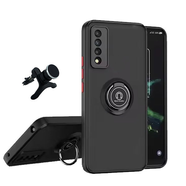 Kit Capa Anti-Impacto Clear com Anel + Suporte Magnético com Pernas GIFT4ME Para Samsung Galaxy A70s - Transparente/Preto