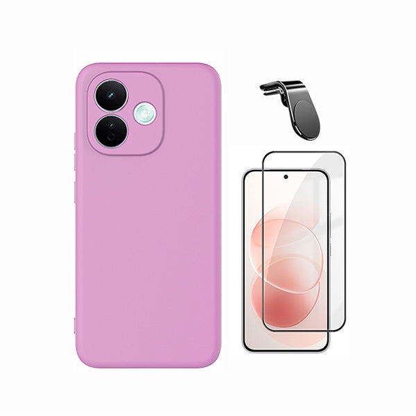 Kit Película de Vidro Temperado Gorilasglass + Capa Proteção Silicone + Suporte Magnético L GIFT4ME Para Xiaomi Redmi Note 17 Pro 5G - Rosa