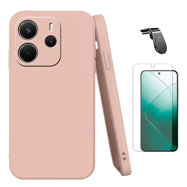 Kit Película Protectora de Hydrogel Frente + Capa Proteção Silicone + Suporte Magnético L GIFT4ME Para Xiaomi Redmi Note 14 5G - Rosa