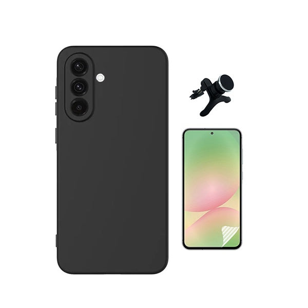 Kit Película Protectora de Hydrogel Frente + Capa Proteção Silicone + Suporte Reforçado de Carro GIFT4ME Para Samsung Galaxy A37 5G - Preto