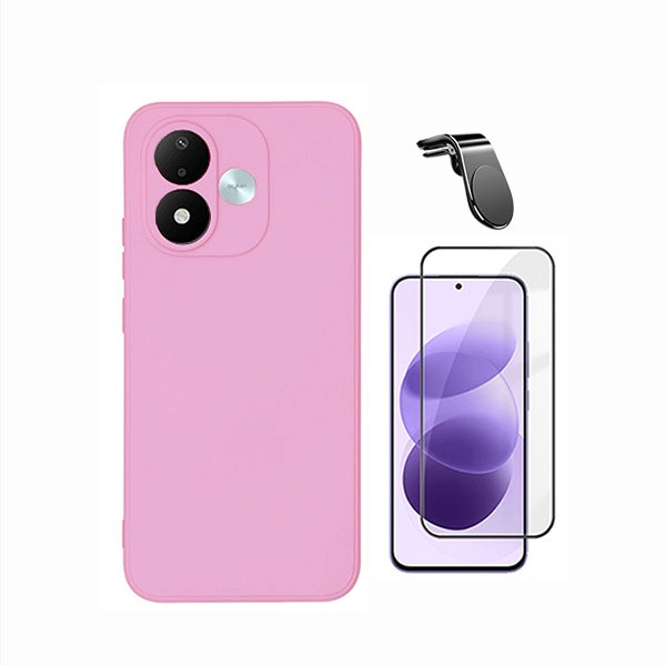 Kit Película de Vidro Temperado Gorilasglass + Capa Proteção Silicone + Suporte Magnético L GIFT4ME Para Xiaomi Redmi Note 17 4G - Rosa