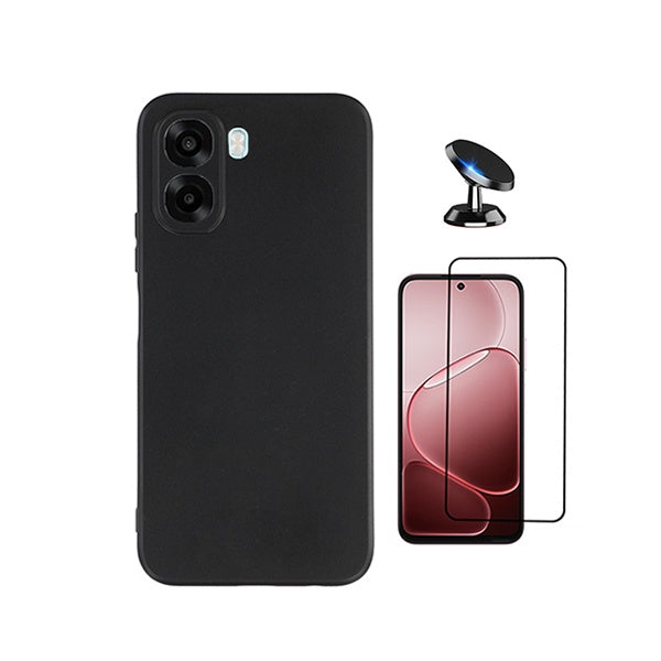 Kit Película de Vidro Temperado Gorilasglass + Capa Proteção Silicone + Suporte Magnético GIFT4ME Para Oppo A6x - Preto