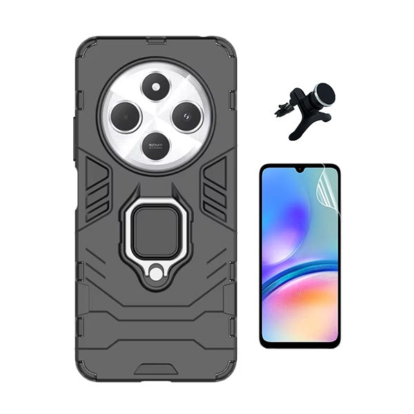 Kit Película Protectora de Hydrogel Frente + Capa de Proteção Militar Magnética + Suporte Magnético Com Pernas Gift4Me Para Xiaomi Redmi 14R - Preto