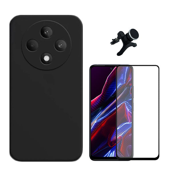 Kit Película de Vidro Temperado Gorilasglass + Capa Proteção Traseira Silicone + Suporte Reforçado de Carro GIFT4ME Compativel Com Oppo Reno12 FS 4G - Preto