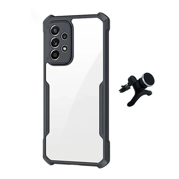 Kit Capa Traseira Fumê Rígida + Suporte Magnético Com Pernas GIFT4ME Para Samsung Galaxy A13 4G - Transparente/Preto