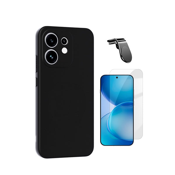 Kit Vidro Temperado Cleargorilasglass + Capa Proteção Silicone + Suporte Magnético L GIFT4ME Para Oppo Reno16 - Preto