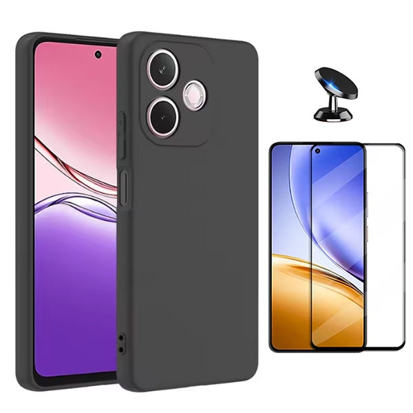 Kit Película de Vidro Temperado Gorilasglass + Capa Proteção Silicone + Suporte Magnético GIFT4ME Para Oppo A5 Pro 5G - Preto