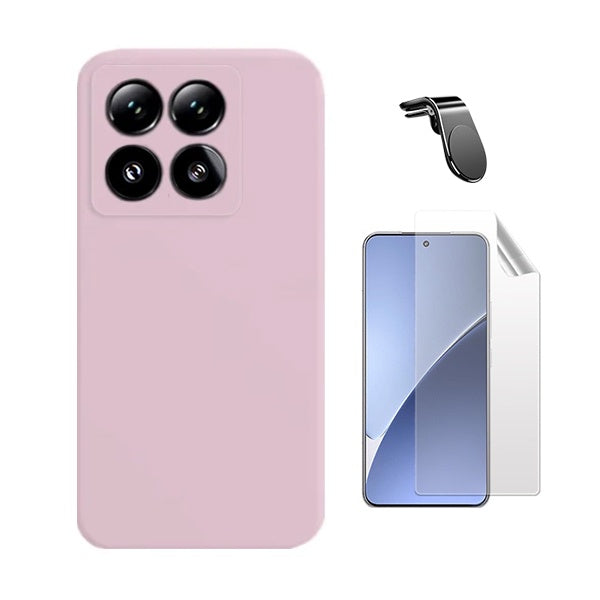 Kit Película Protectora de Hydrogel Frente + Capa Proteção Silicone + Suporte Magnético L Gift4Me Para Xiaomi 15 Pro - Rosa