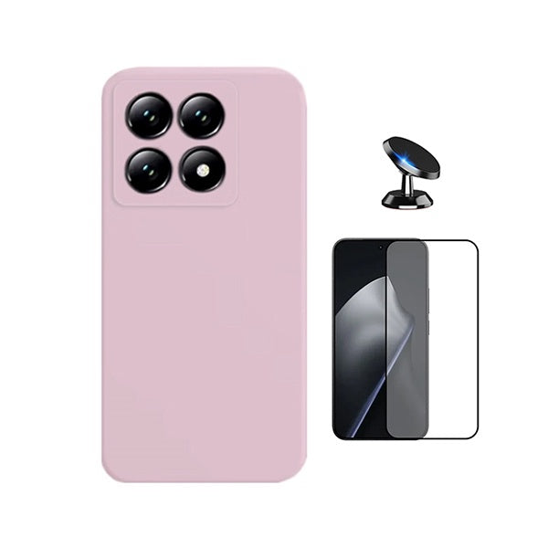 Kit Película de Vidro Temperado Gorilasglass + Capa Proteção Silicone + Suporte Magnético GIFT4ME Para Xiaomi 15T 5G - Rosa