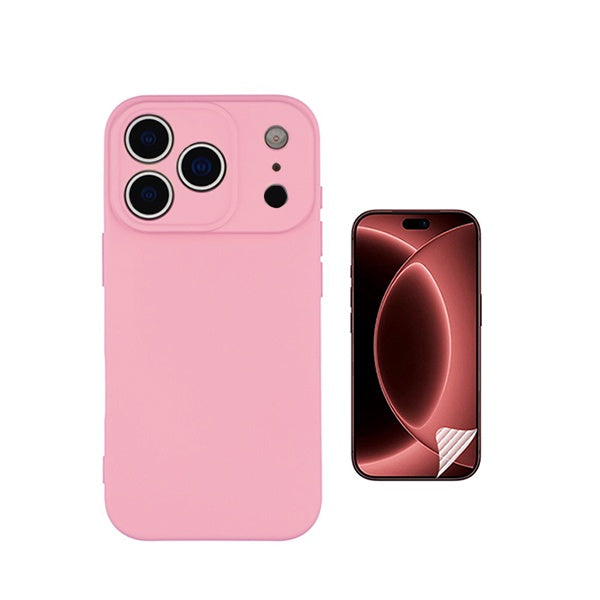 Kit Película Protectora de Hydrogel Frente + Capa Proteção Silicone GIFT4ME Para Apple iPhone 18 Pro - Rosa