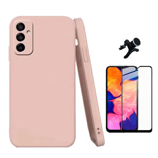 Kit Película de Vidro Temperado Gorilasglass + Capa Proteção Silicone + Suporte Reforçado de Carro Gift4Me Para Samsung Galaxy M23 5G - Rosa