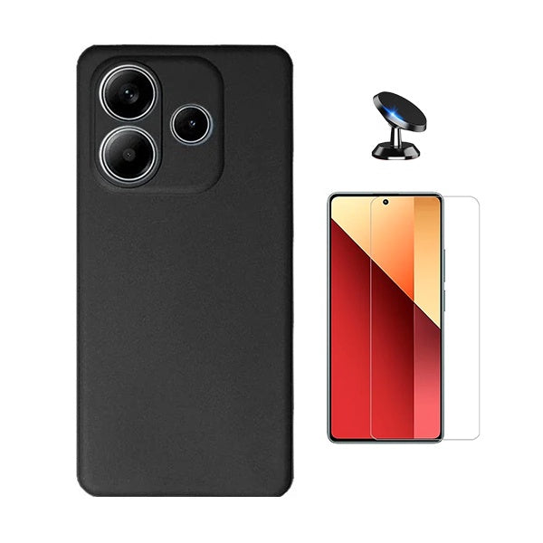Kit Vidro Temperado Cleargorilasglass + Capa Proteção Silicone + Suporte de Carro Gift4Me Para Xiaomi Redmi Note 14 4G - Preto