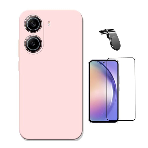 Kit Película de Vidro Temperado Gorilasglass + Capa Proteção Silicone + Suporte Magnético L GIFT4ME Para Xiaomi Poco X7 Pro - Rosa