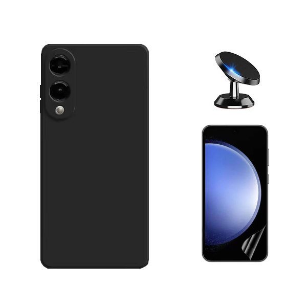 Kit Película Protectora de Hydrogel Frente + Capa Proteção Silicone + Suporte Magnético GIFT4ME Para Samsung Galaxy S25 Edge - Preto