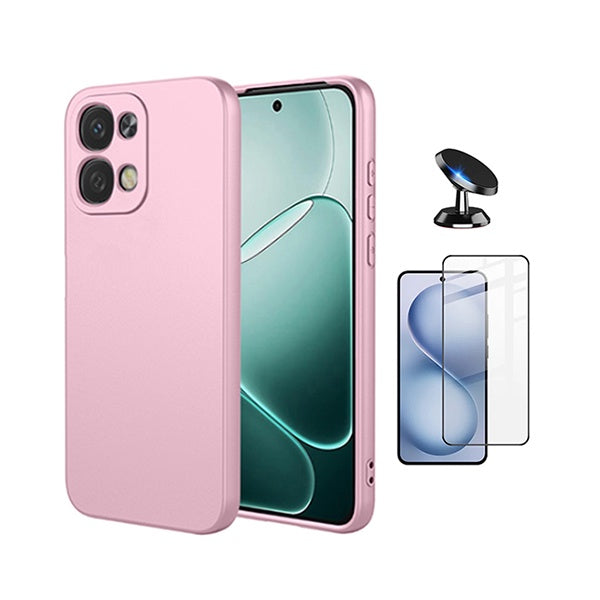 Kit Película de Vidro Temperado Gorilasglass + Capa Proteção Silicone + Suporte Magnético GIFT4ME Para Oppo A6 Pro 4G - Rosa
