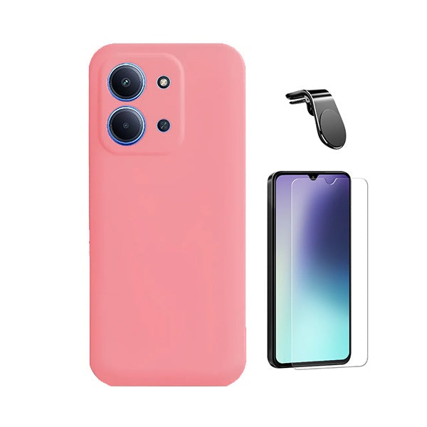Kit Vidro Temperado Cleargorilasglass + Capa Proteção Silicone + Suporte Magnético L GIFT4ME Para Xiaomi Poco C85 - Rosa