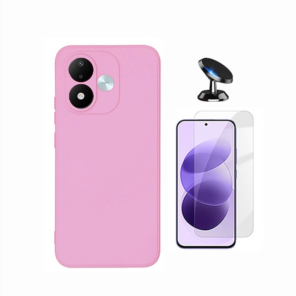 Kit Vidro Temperado Cleargorilasglass + Capa Proteção Silicone + Suporte de Carro GIFT4ME Para Xiaomi Redmi Note 17 4G - Rosa
