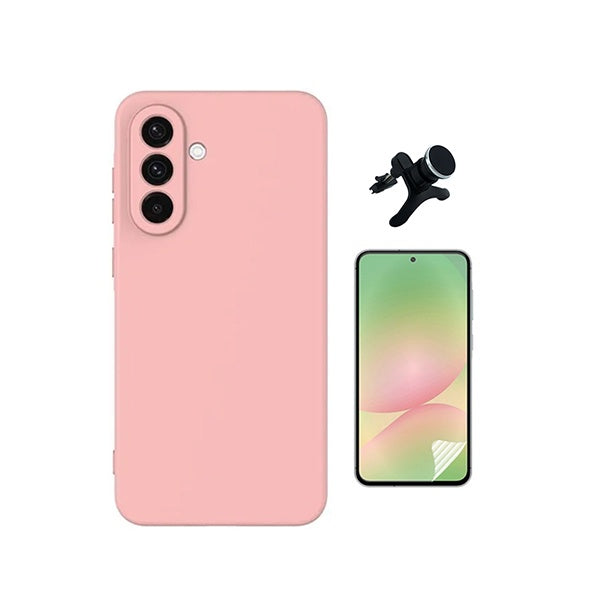 Kit Película Protectora de Hydrogel Frente + Capa Proteção Silicone + Suporte Reforçado de Carro GIFT4ME Para Samsung Galaxy A37 5G - Rosa
