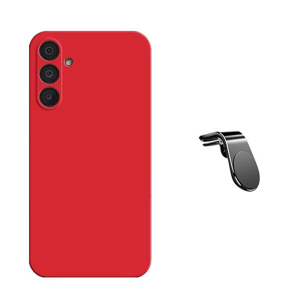 Kit Suporte de Carro Magnético L + Capa Proteção Silicone Gift4Me Para Samsung Galaxy A36 - Vermelha
