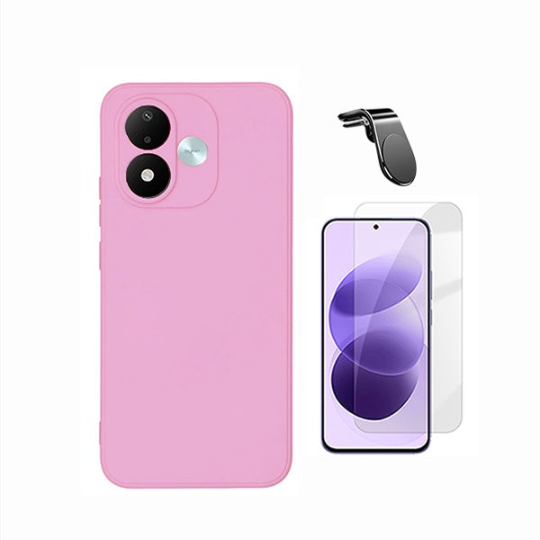 Kit Vidro Temperado Cleargorilasglass + Capa Proteção Silicone + Suporte Magnético L GIFT4ME Para Xiaomi Redmi Note 17 4G - Rosa