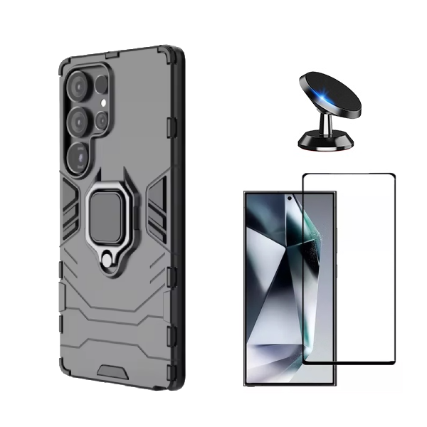 Kit Película de Vidro Temperado Gorilasglass + Capa de Proteção Militar Magnética + Suporte Magnético GIFT4ME Para Samsung Galaxy S25 Ultra - Preto