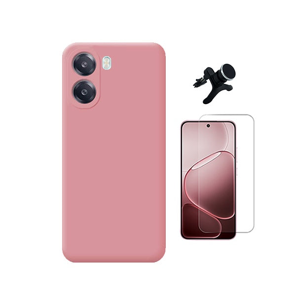 Kit Vidro Temperado Cleargorilasglass + Capa Proteção Silicone + Suporte Reforçado de Carro GIFT4ME Para Oppo A6x - Rosa