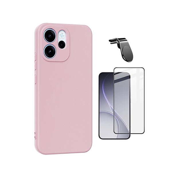 Kit Película de Vidro Temperado Gorilasglass + Capa Proteção Silicone + Suporte Magnético L GIFT4ME Para Oppo Reno15 FS - Rosa
