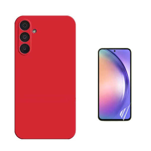 Kit Película Protectora de Hydrogel Frente + Capa Proteção Silicone GIFT4ME Para Samsung Galaxy A36 - Vermelha