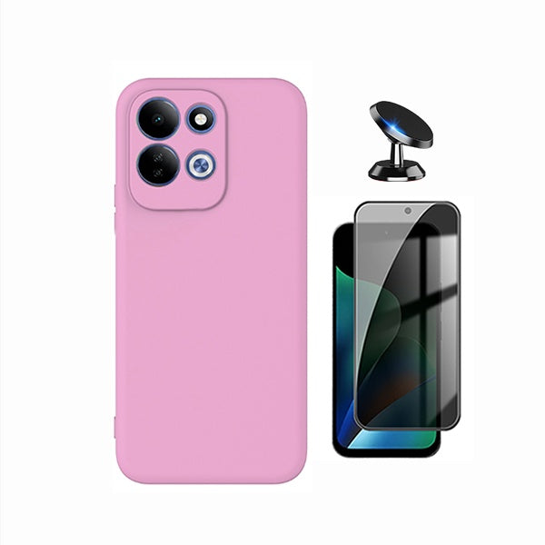 Kit Película de Vidro Temperado Privacidade + Capa Proteção Silicone + Suporte Magnético GIFT4ME Para Xiaomi Redmi 17 5G - Rosa