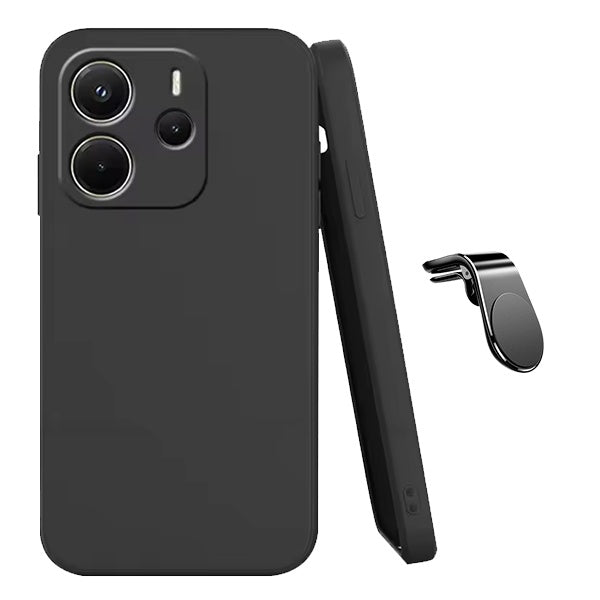 Kit Suporte de Carro Magnético L + Capa Proteção Silicone GIFT4ME Para Xiaomi Redmi Note 14 5G - Preto