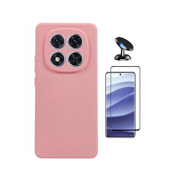 Kit Película de Vidro Temperado Gorilasglass + Capa Proteção Silicone + Suporte Magnético GIFT4ME Para Xiaomi Redmi Note 15 Pro + Plus - Rosa