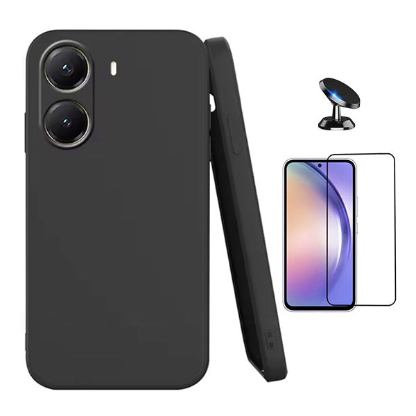 Kit Película de Vidro Temperado Gorilasglass + Capa Proteção Silicone + Suporte Magnético Gift4Me Para Xiaomi Poco X7 Pro - Preto