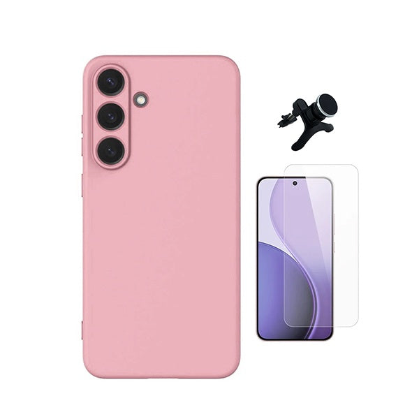 Kit Vidro Temperado Cleargorilasglass + Capa Proteção Silicone + Suporte Reforçado de Carro GIFT4ME Para Samsung Galaxy S26 - Rosa