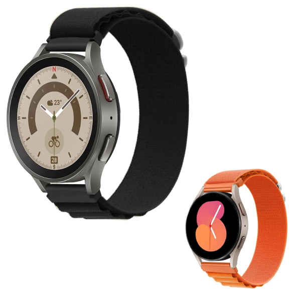 Kit 2x Bracelete Poliéster Alpine M Gift4Me Para Samsung Galaxy Watch FE (Bluetooth) - 40mm - Preto / Laranja
