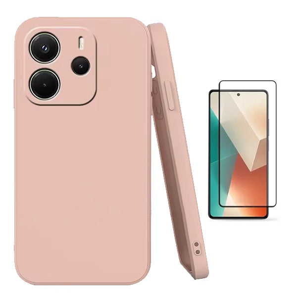 Kit Película de Vidro Temperado Gorilasglass + Capa Proteção Silicone GIFT4ME Para Xiaomi Redmi Note 14 5G - Rosa