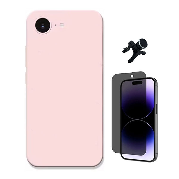 Kit Película de Vidro Temperado Privacidade + Capa Proteção Silicone + Suporte Reforçado de Carro GIFT4ME Para Apple iPhone 17e - Rosa