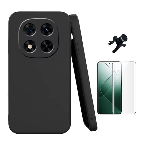 Kit Película de Vidro Temperado Gorilasglass Curvado + Capa Proteção Silicone + Suporte Reforçado de Carro Gift4Me Para Xiaomi Redmi Note 14 Pro + Plus - Preto