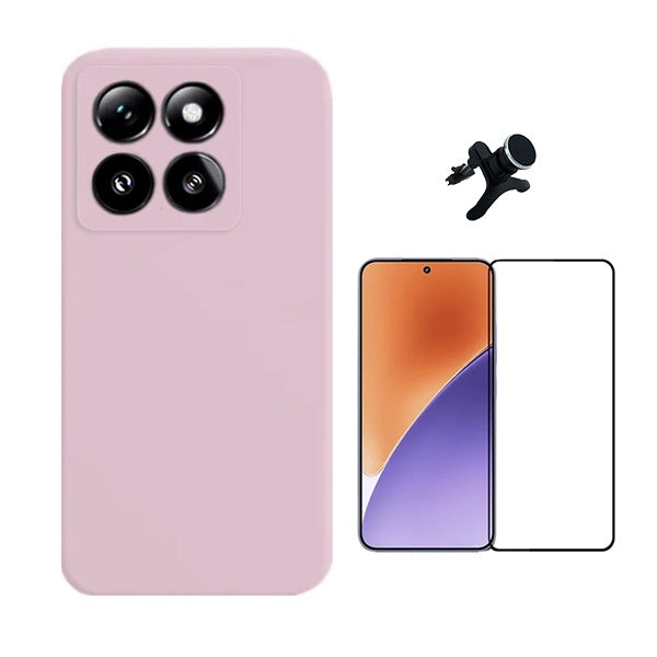 Kit Película de Vidro Temperado Gorilasglass + Capa Proteção Silicone + Suporte Reforçado de Carro Gift4Me Para Xiaomi 15 - Rosa