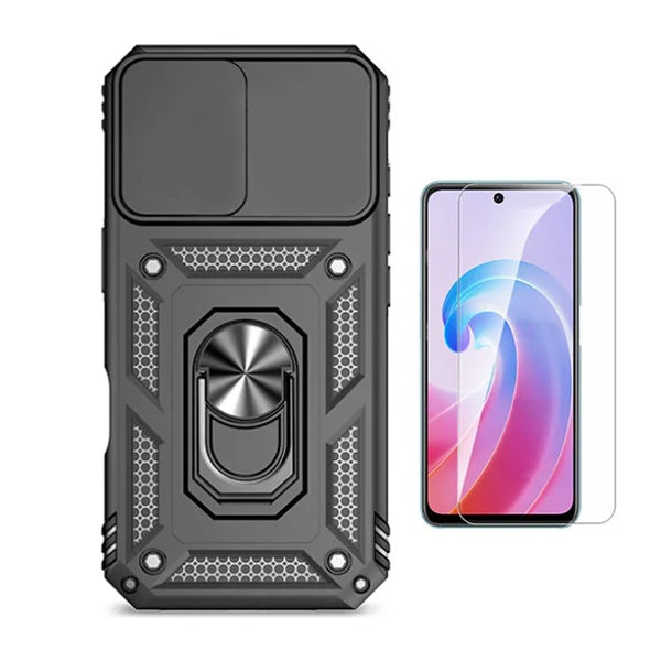 Kit Vidro Temperado Cleargorilasglass + Capa de Proteção Militar Magnética Janela GIFT4ME Para Xiaomi Redmi Note 13 4G - Preto