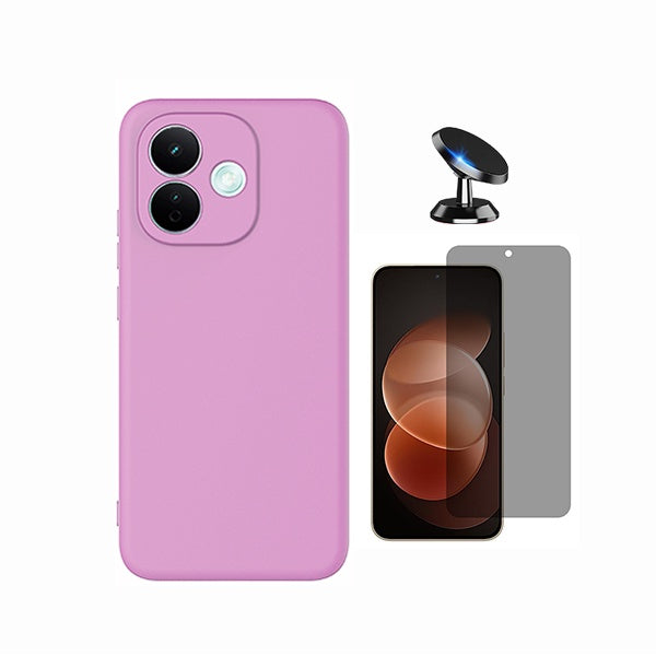 Kit Película de Vidro Temperado Privacidade + Capa Proteção Silicone + Suporte Magnético GIFT4ME Para Xiaomi Redmi Note 17 Pro 5G - Rosa