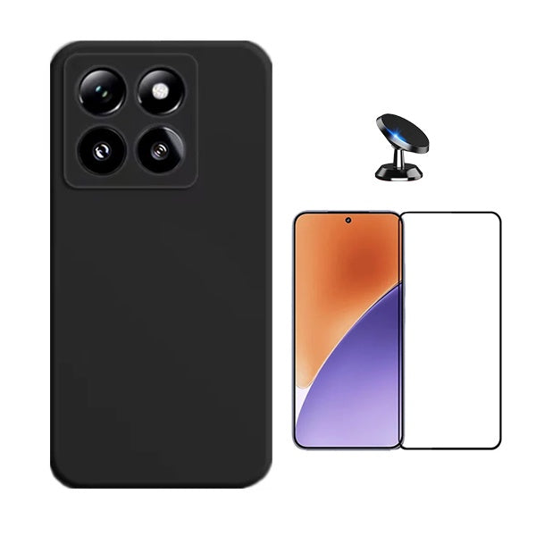 Kit Película de Vidro Temperado Gorilasglass + Capa Proteção Silicone + Suporte Magnético Gift4Me Para Xiaomi 15 - Preto