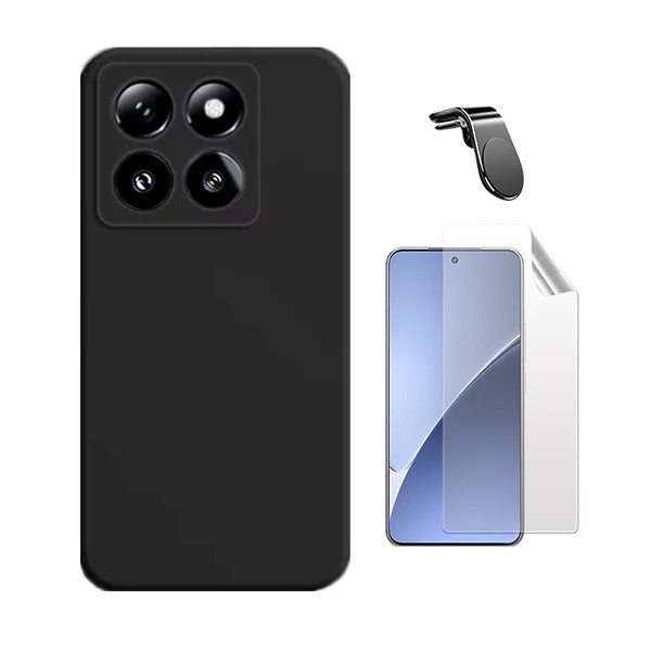 Kit Película Protectora de Hydrogel Frente + Capa Proteção Silicone + Suporte Magnético L Gift4Me Para Xiaomi 15 - Preto
