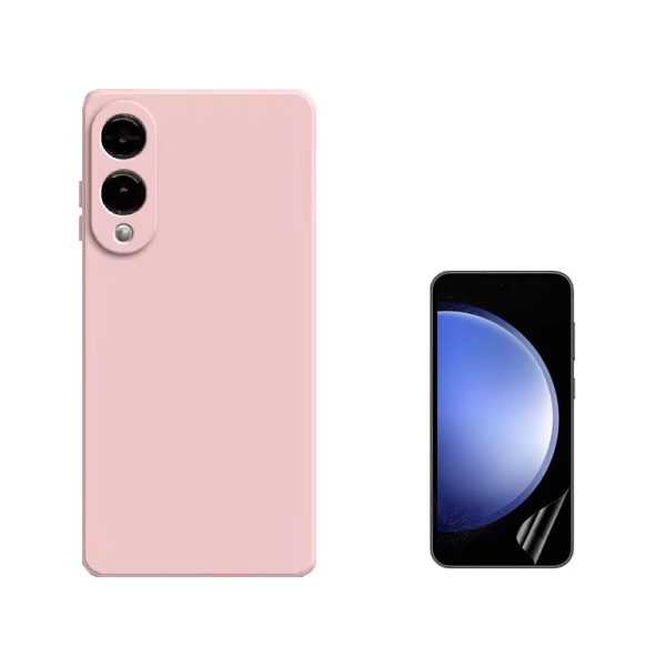 Kit Película Protectora de Hydrogel Frente + Capa Proteção Silicone GIFT4ME Para Samsung Galaxy S25 Edge - Rosa